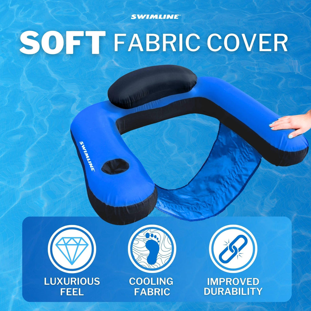 Fabric Covered Inflatable Pool Lounger with Cup Holder N41705