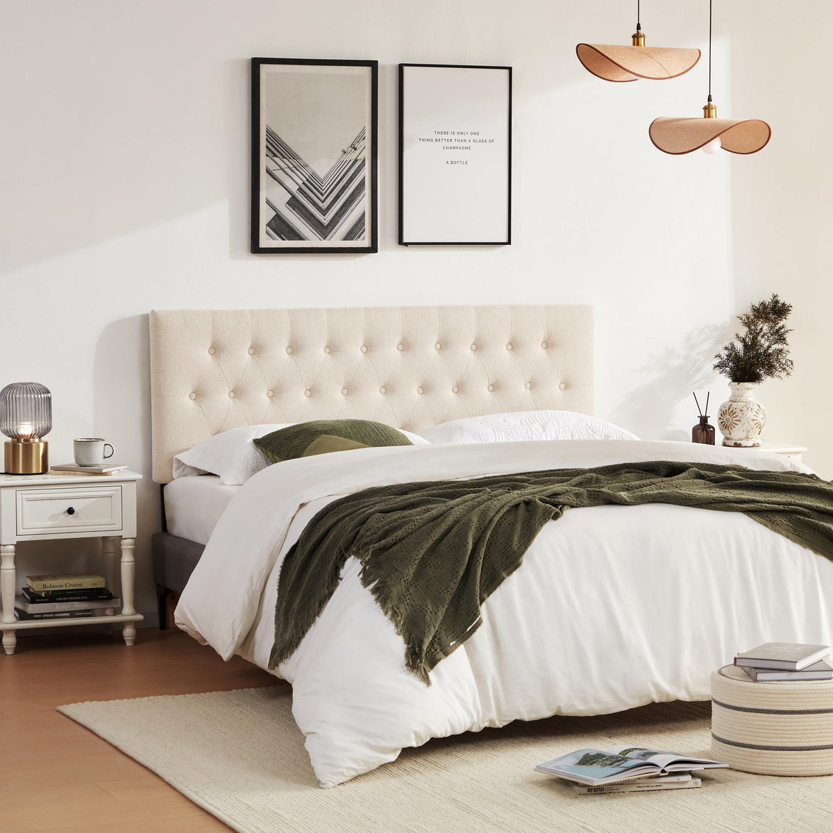 Beige Tufted Upholstered Queen Size Headboard C4414