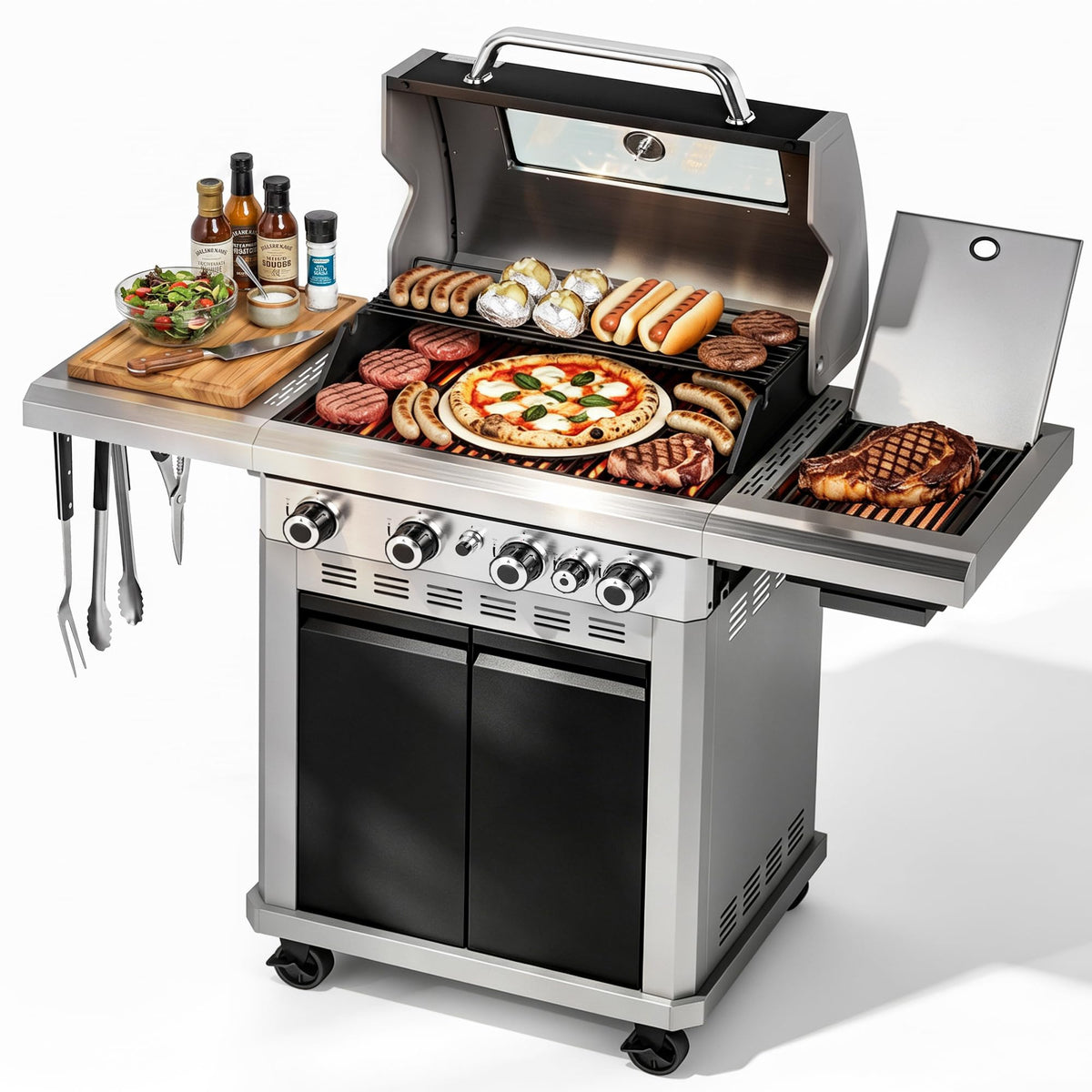 4 Burner Gas Grill with Infrared Side Burner Y383175