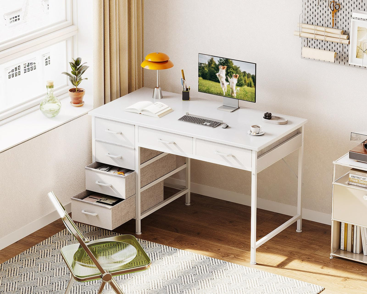 White Computer Desk with 6 Drawers I43665