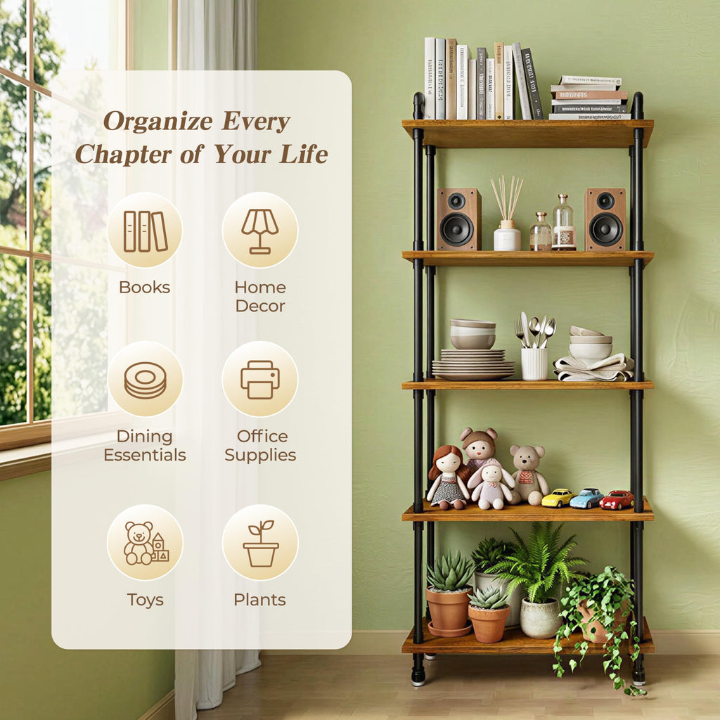 5 Tier Rustic Brown Bookshelf M19459