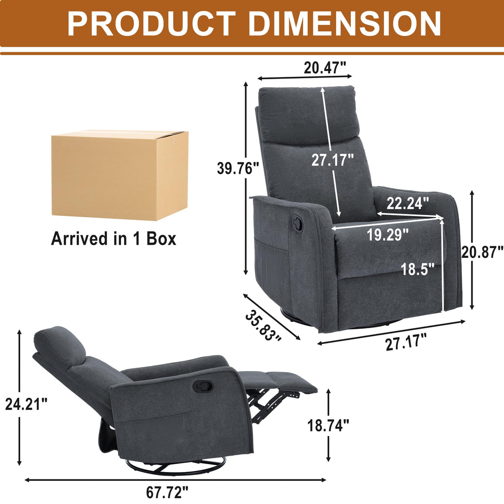 Dark Gray Swivel Rocker Recliner Chair with Vibration Massage and Heat U87057