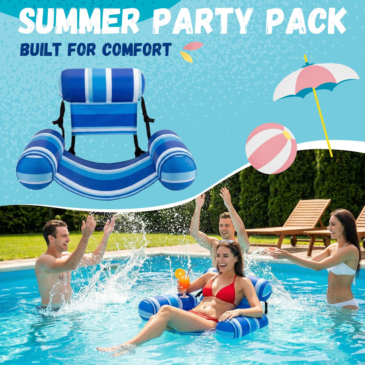 4 Packs Inflatable Pool Floats Chairs Q54869