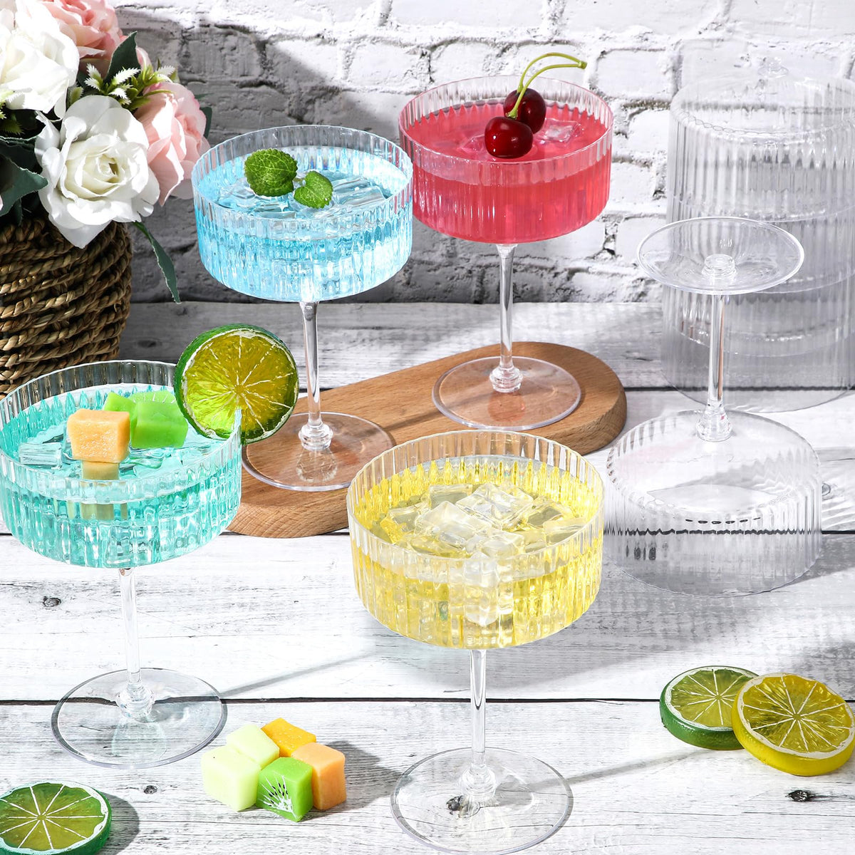 6 Pcs 10 oz Clear Plastic Martini Glasses G400