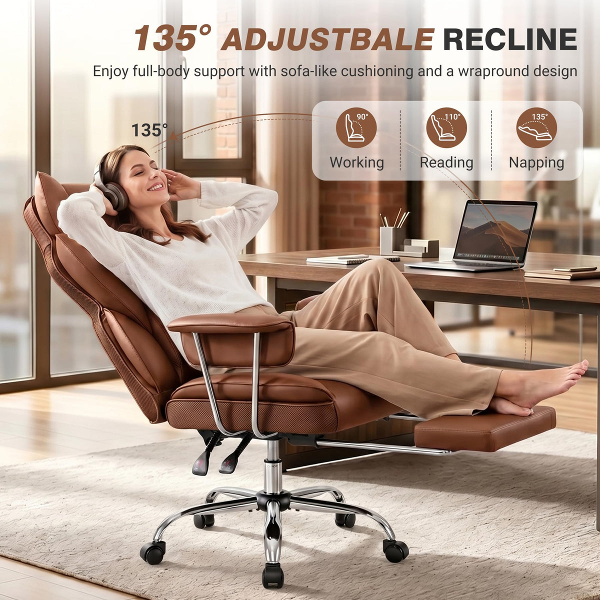 Big and Tall Leather Office Chair with Footrest G56062