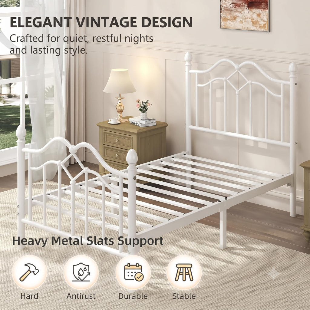 Twin Size Bed Frame with Victorian Headboard & Footboard O202822