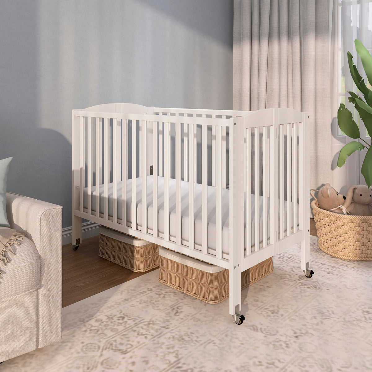 Full Size 2-in-1 Folding Baby Crib White U803