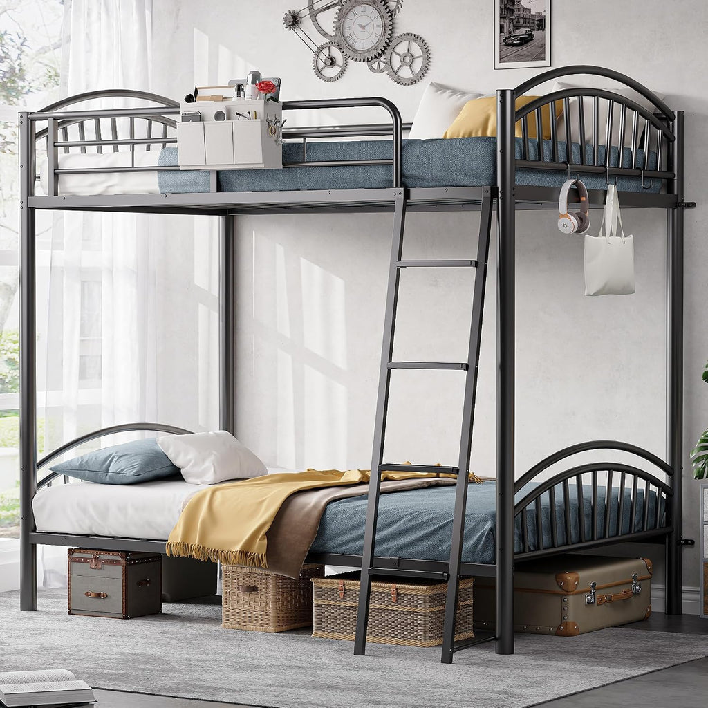 Twin Over Twin Metal Bunk Bed with Ladder X5734