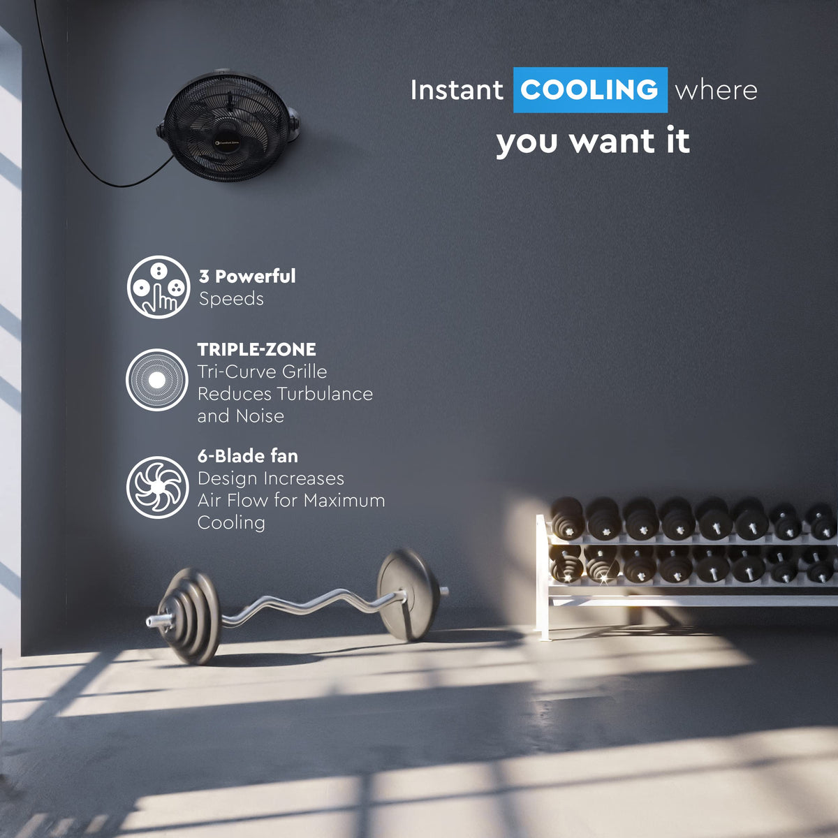 9 inch 3-Speed Floor Fan with Wall-Mounting X8540