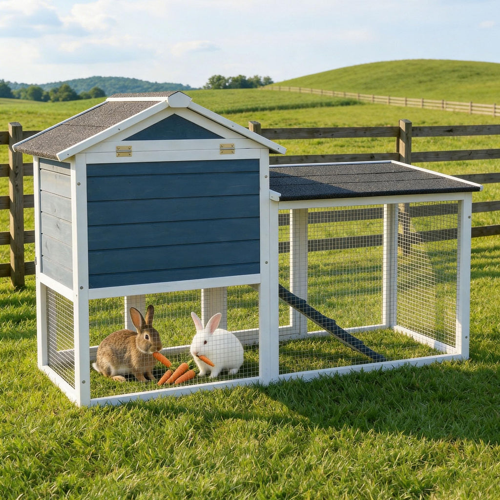 Wooden Rabbit Hutch with Pull-Out Cleaning Tray E954