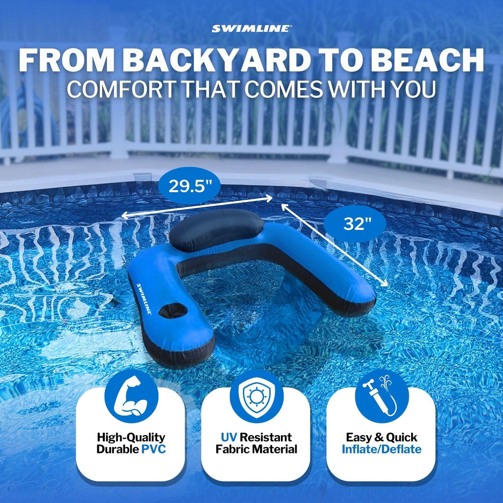 Fabric Covered Inflatable Pool Lounger with Cup Holder N41705