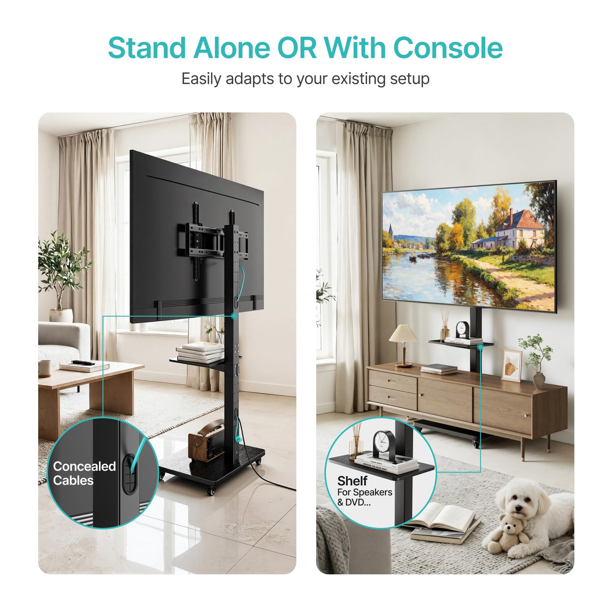 Rolling TV Stand with Power Outlet for 32-75 Inch TVs Y318589