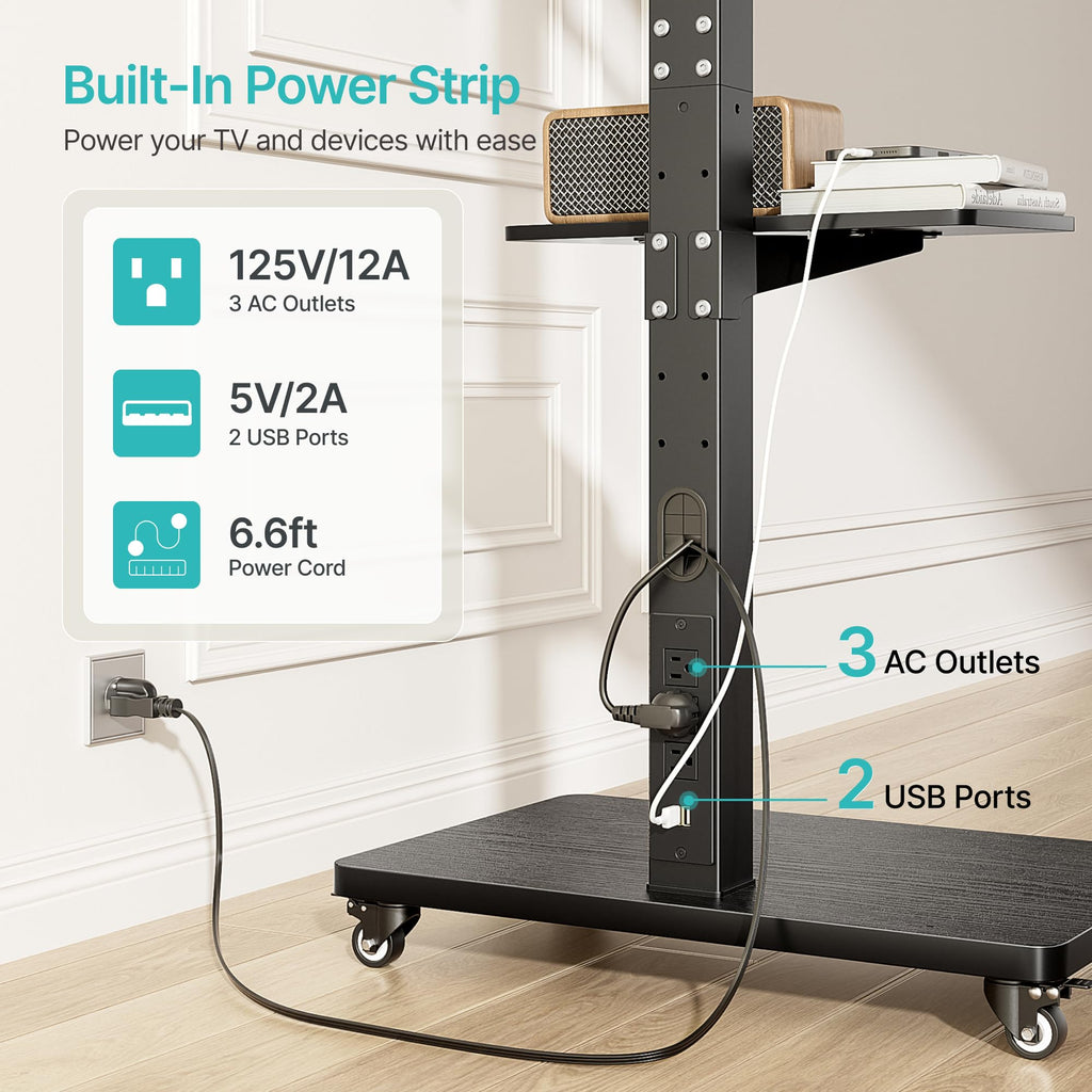 Rolling TV Stand with Power Outlet for 32-75 Inch TVs Y318589
