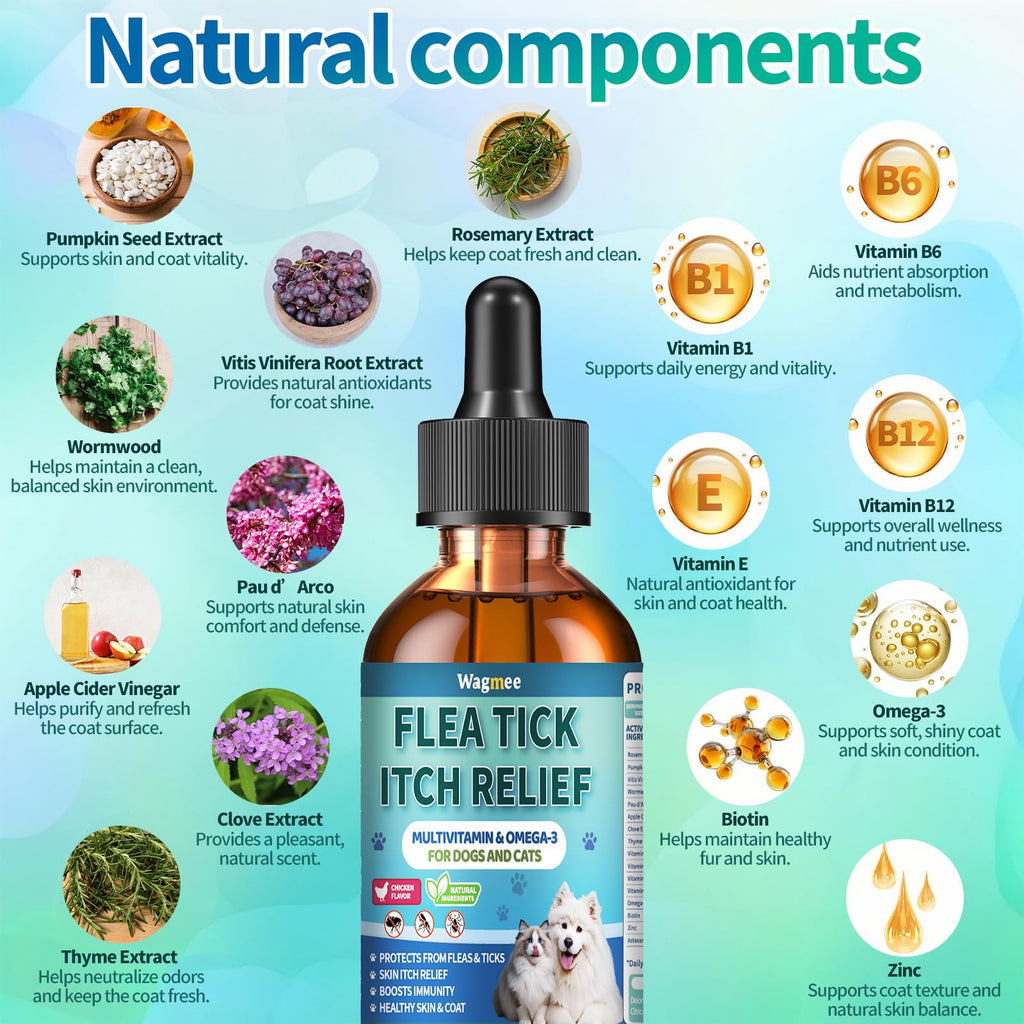 Natural Oral Flea and Tick Drops with Multivitamin for Pets H169