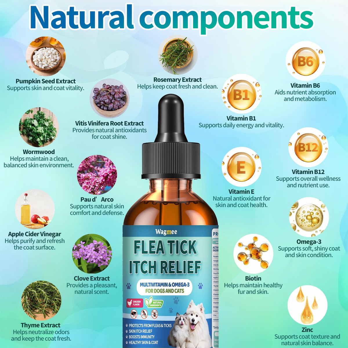 Natural Oral Flea and Tick Drops with Multivitamin for Pets H169