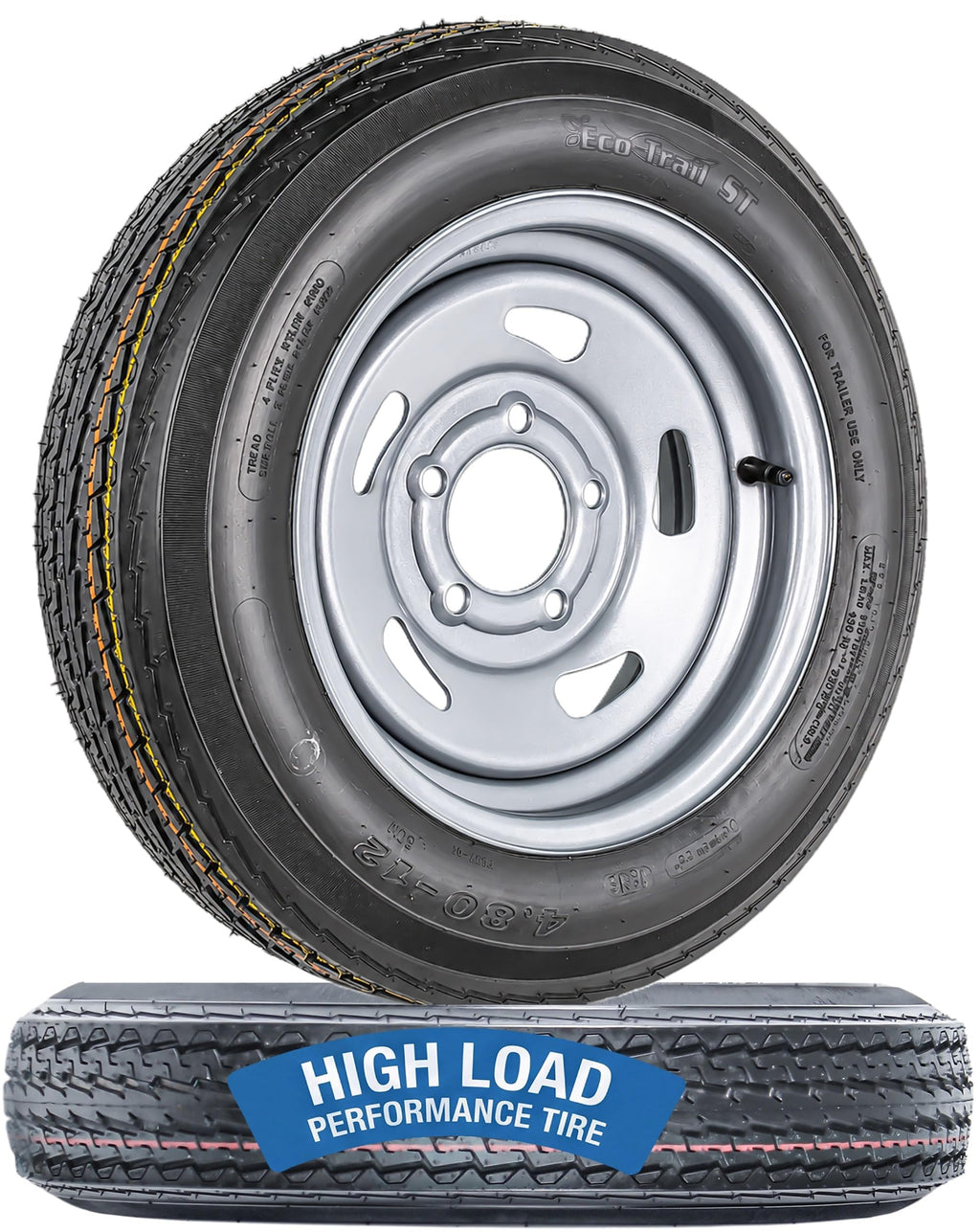 2-Pack Trailer Tire Rim Assembly 4.80-12 12 5 Lug Silver K810