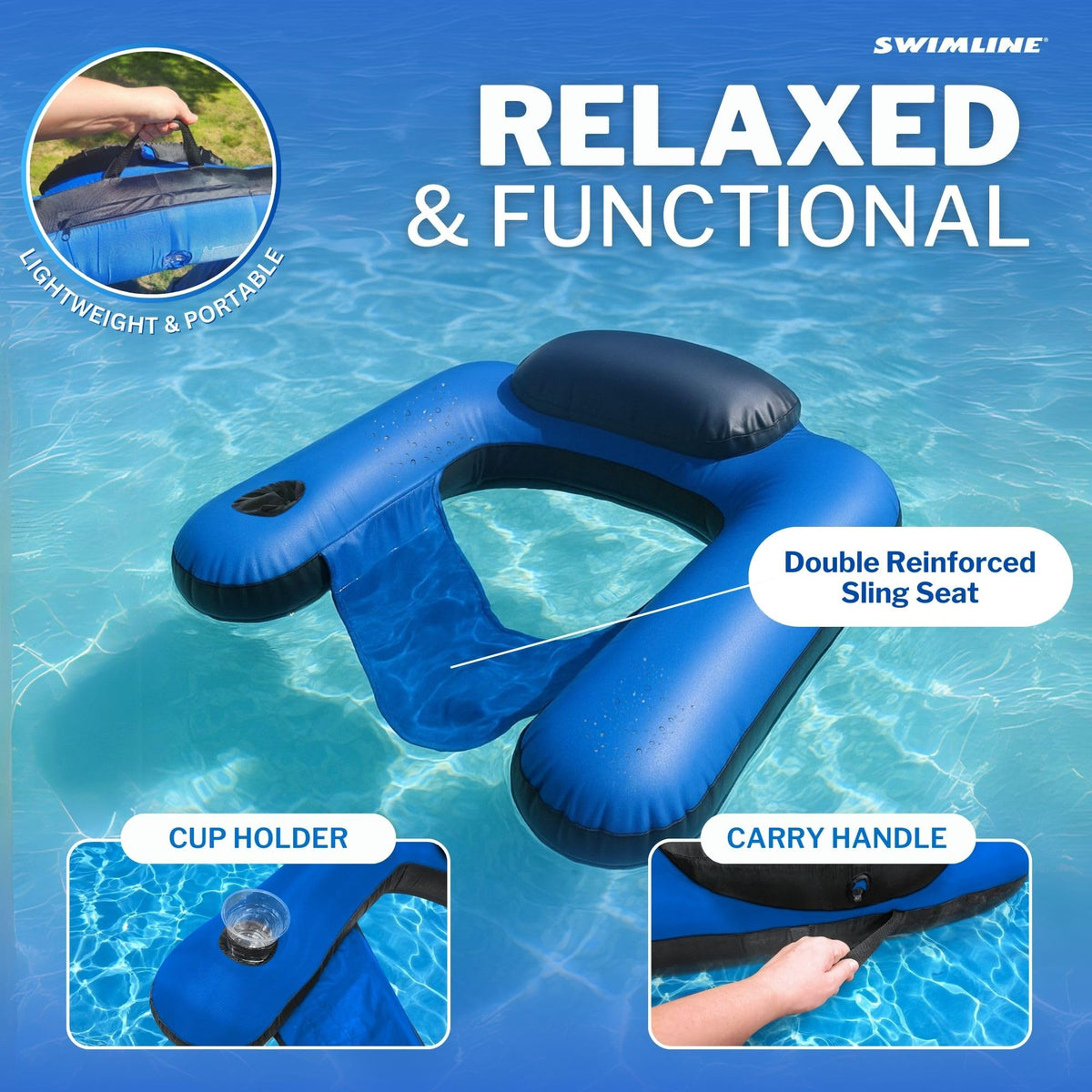 Fabric Covered Inflatable Pool Lounger with Cup Holder N41705