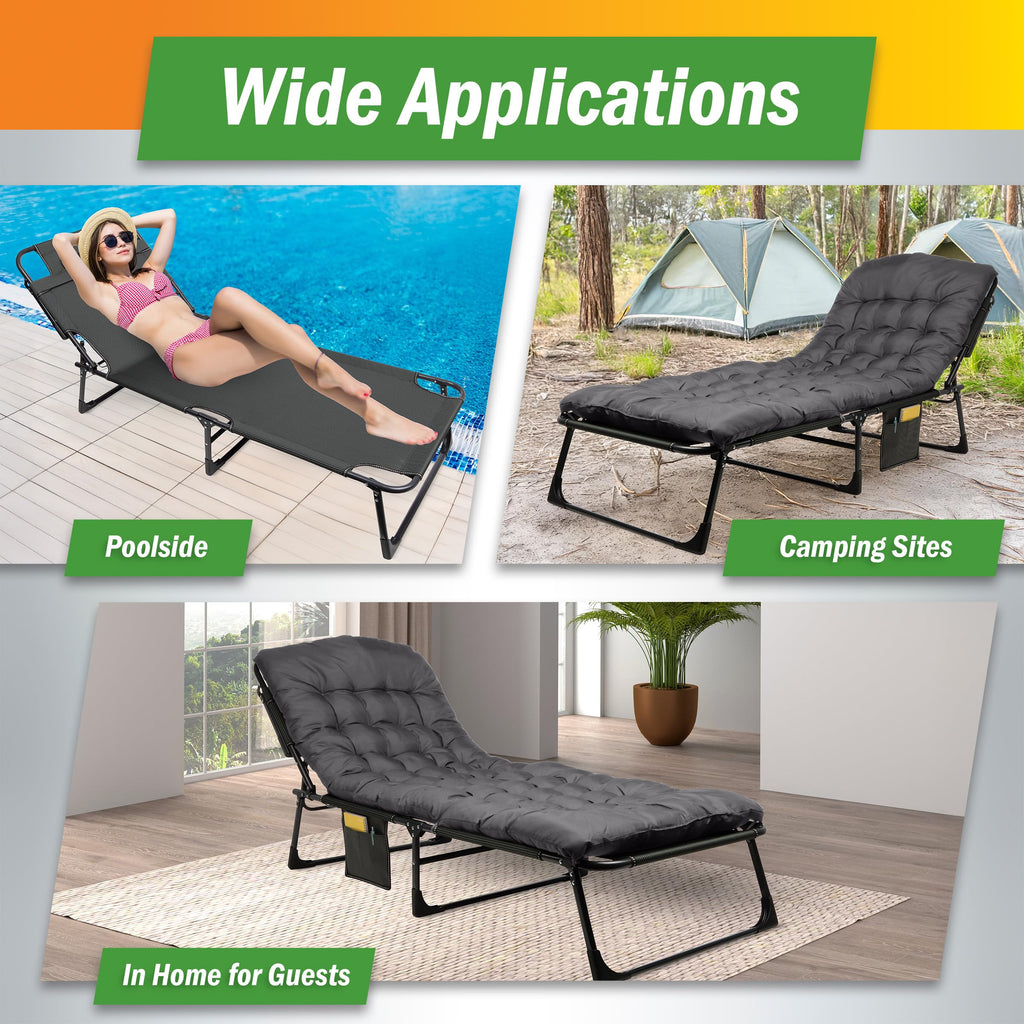 Folding Camping Cot with Mattress, Heavy Duty Foldable Bed with 3 Recline Positions, Gray A13753
