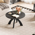 31.5" Round Wood Coffee Table with Cross Legs, Black K71540