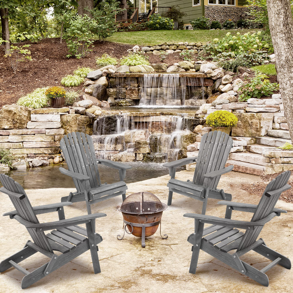 Wooden Folding Adirondack Chairs Set of 2 Solid Cedar D396