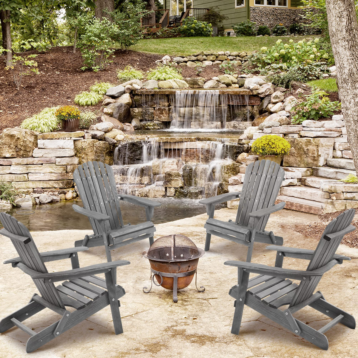 Wooden Folding Adirondack Chairs Set of 2 Solid Cedar D396