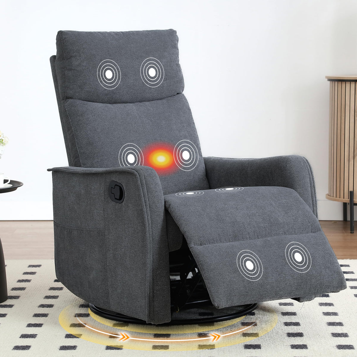 Dark Gray Swivel Rocker Recliner Chair with Vibration Massage and Heat U87057