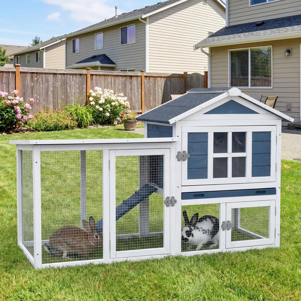 Wooden Rabbit Hutch with Pull-Out Cleaning Tray E954