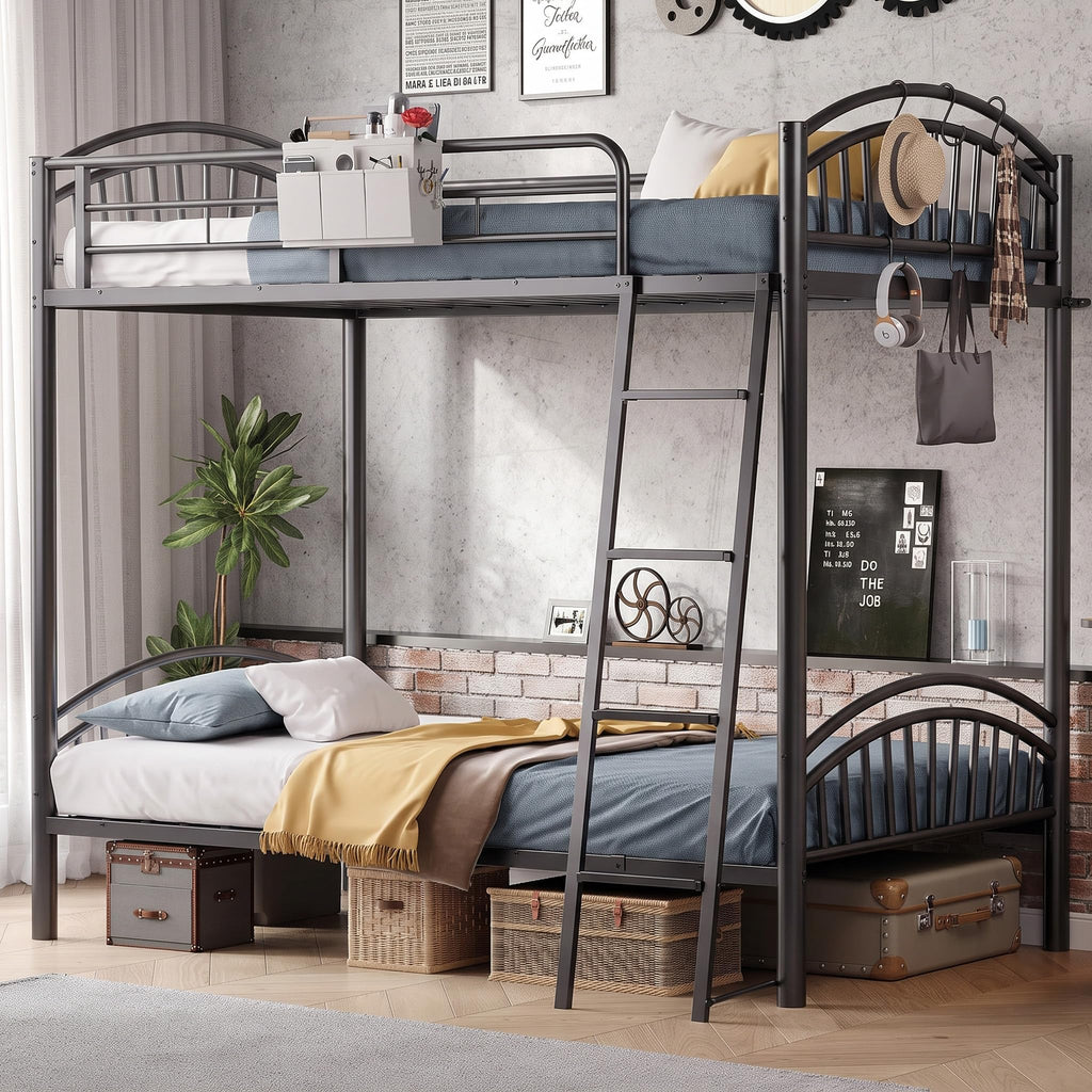 Twin Over Twin Metal Bunk Bed with Ladder X5734