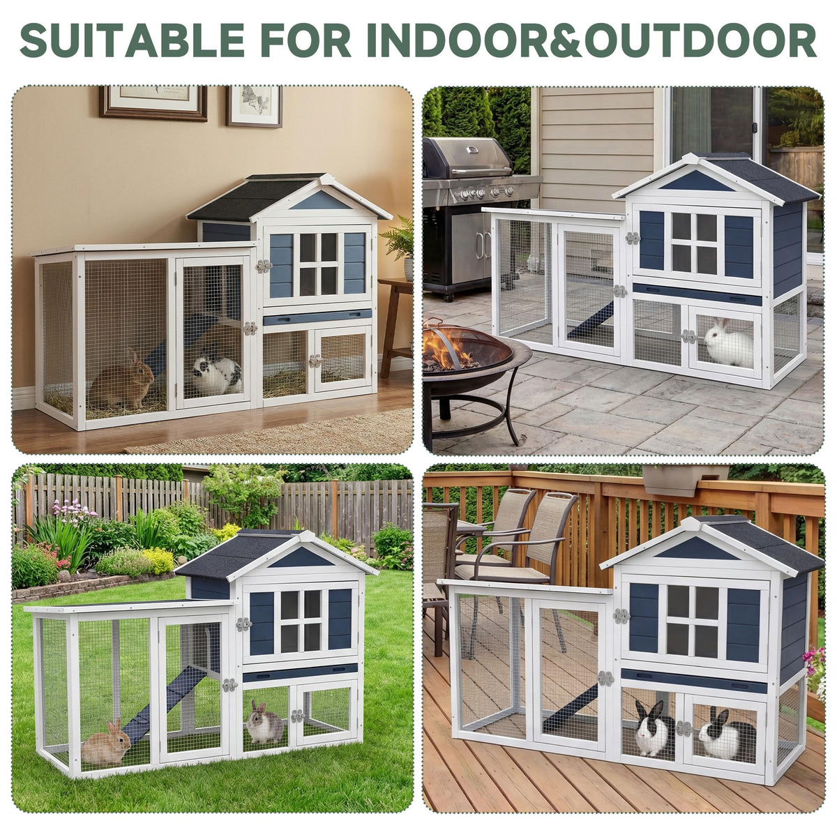 Wooden Rabbit Hutch with Pull-Out Cleaning Tray E954