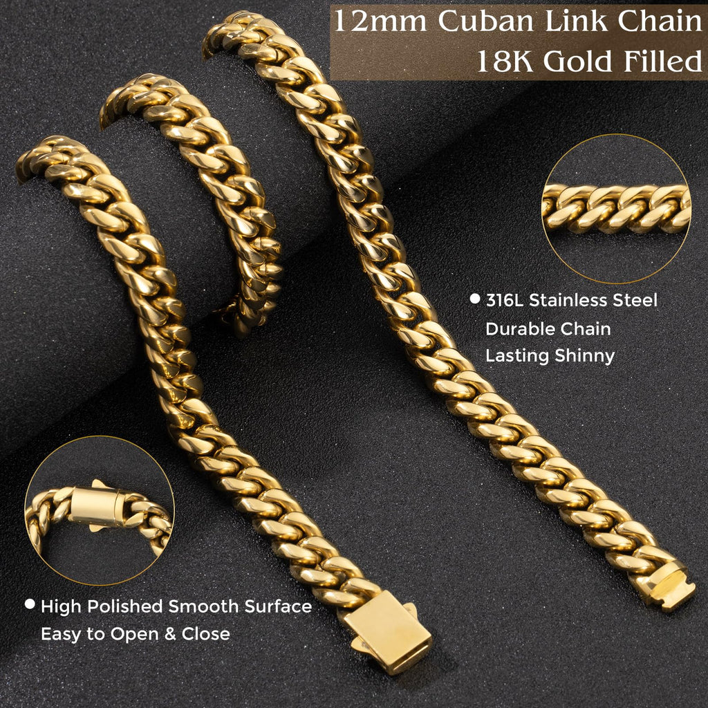 Gold Cuban Link Chain 316L Stainless Steel Necklace 20/22/24 Inches C94085