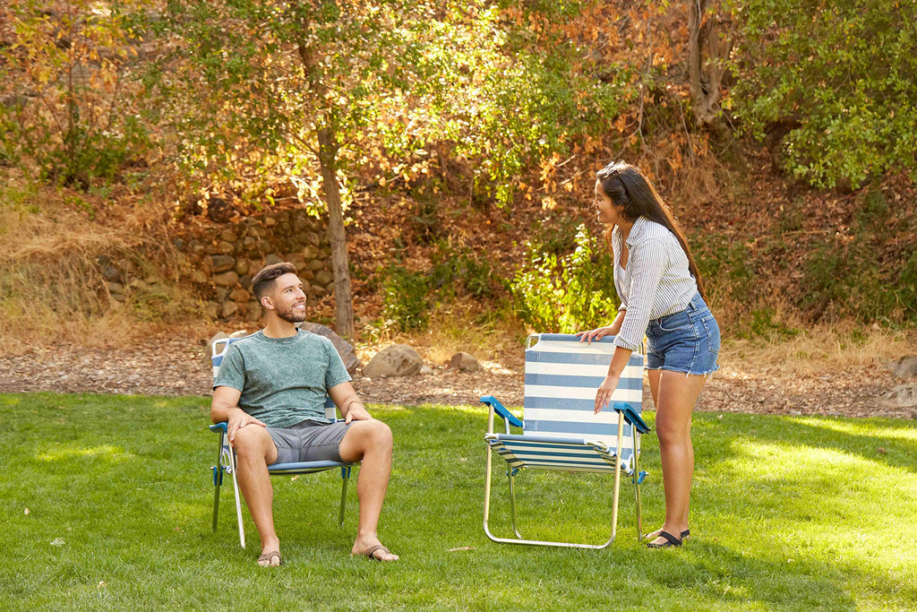 Folding Camp Lawn Chair 2 Pack Blue White F19841