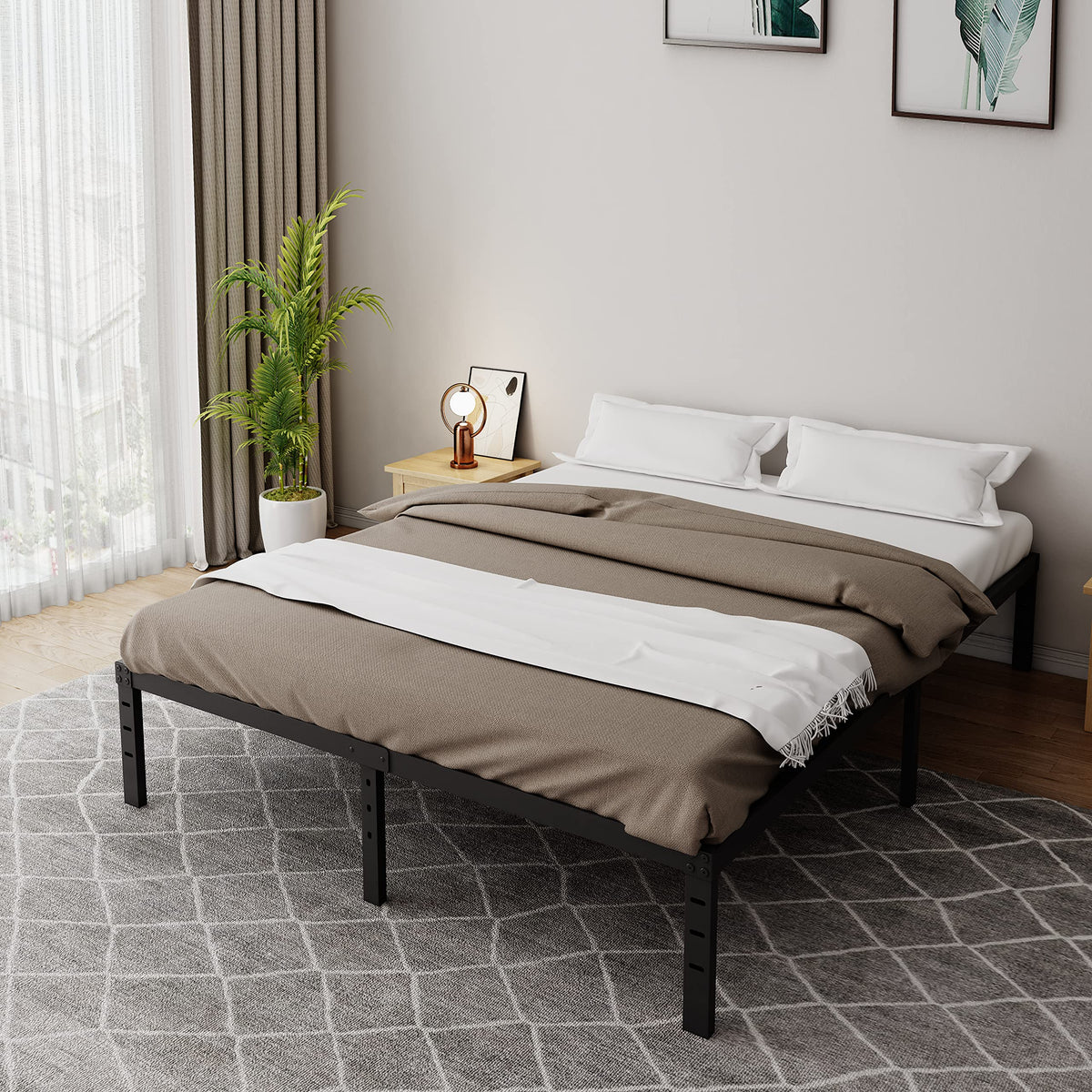 18 Inch Queen Metal Platform Bed Frame Heavy Duty Black Q99838