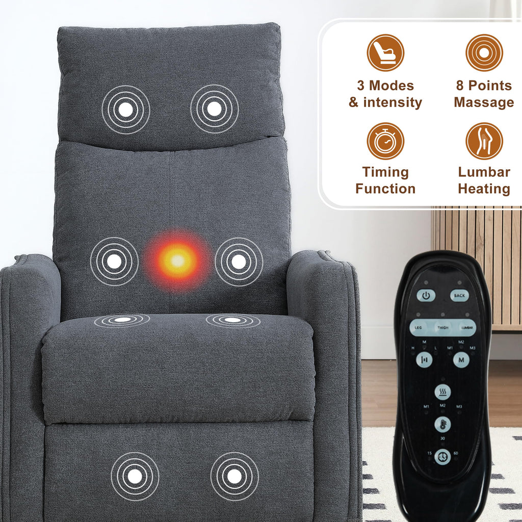 Dark Gray Swivel Rocker Recliner Chair with Vibration Massage and Heat U87057